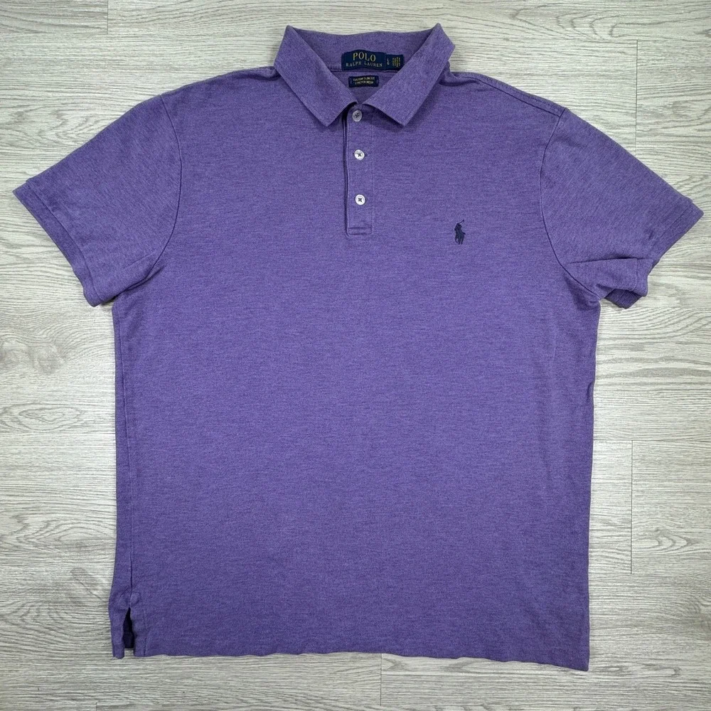 Polo Ralph Lauren Men's Polo Shirt Custom Slim Fit Purple Large Stretch Athletic